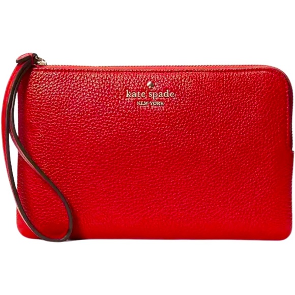 kate spade Handbags - KATE SPADE Leila Medium zip wristlet, color: candid cherry. Pebble grain leather